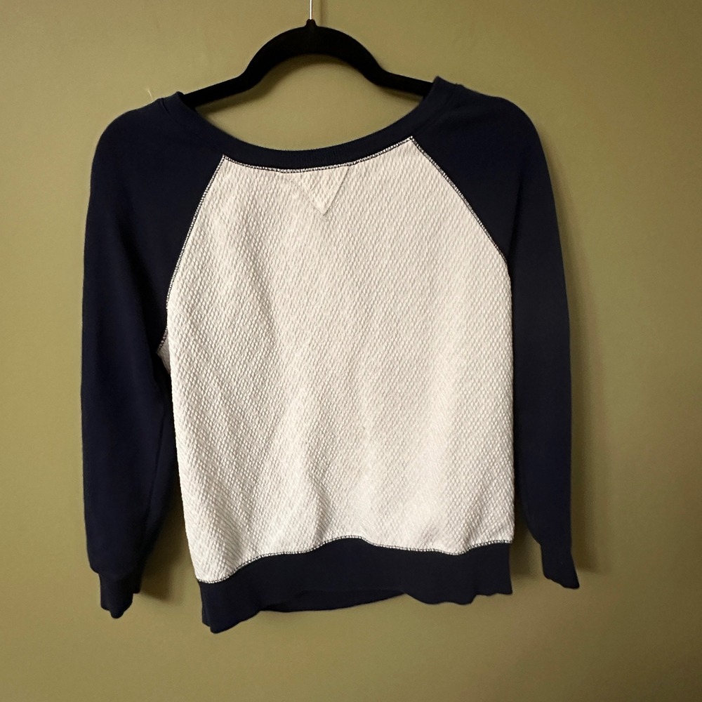 Halogen Navy White Textured Mixed Media Raglan Sweatshirt Womens S Petite